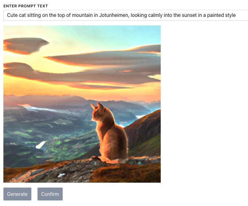 en katt sitter på toppen av et fjell ved solnedgang.